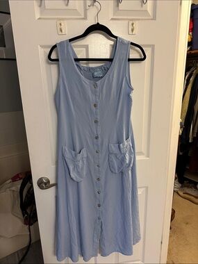 Koret Light Blue Sleeveless Button-Front Midi Dress